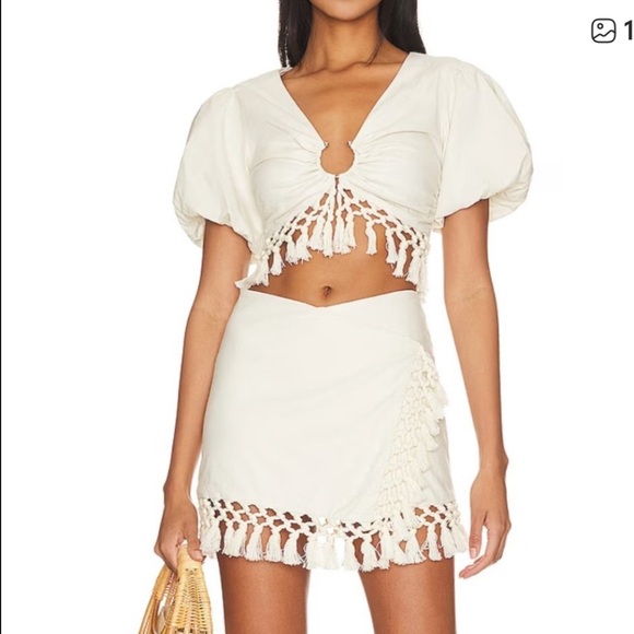 Tularosa Dresses & Skirts - Tularosa Cream Mini Skirt with Fringe Trim